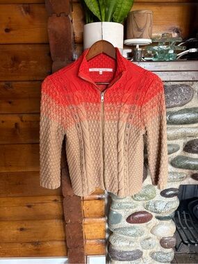 Angora Blend Cable Knit Zip Cardigan Sweater Rachel Roy L Coastal Cottagecore